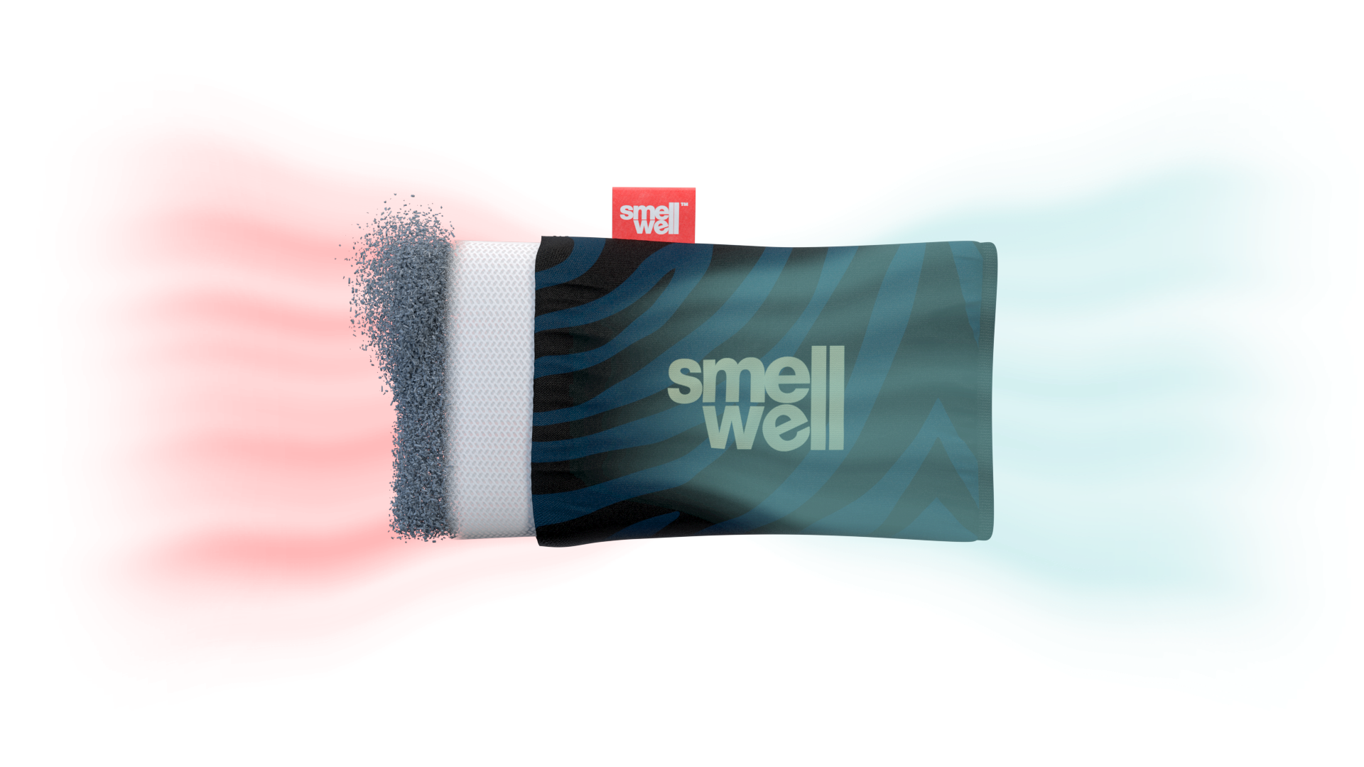 A graphical image of how the material absorbs moisture and odor and releases a fresch scent.