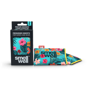 A package of SmellWell Active - Tropical Blue and 2 SmellWell Active - Tropical Blue freshener inserts bags next to it