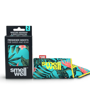 A package of SmellWell Active - Tropical Floral and 2 SmellWell Active - Tropical Floral freshener inserts bags next to it