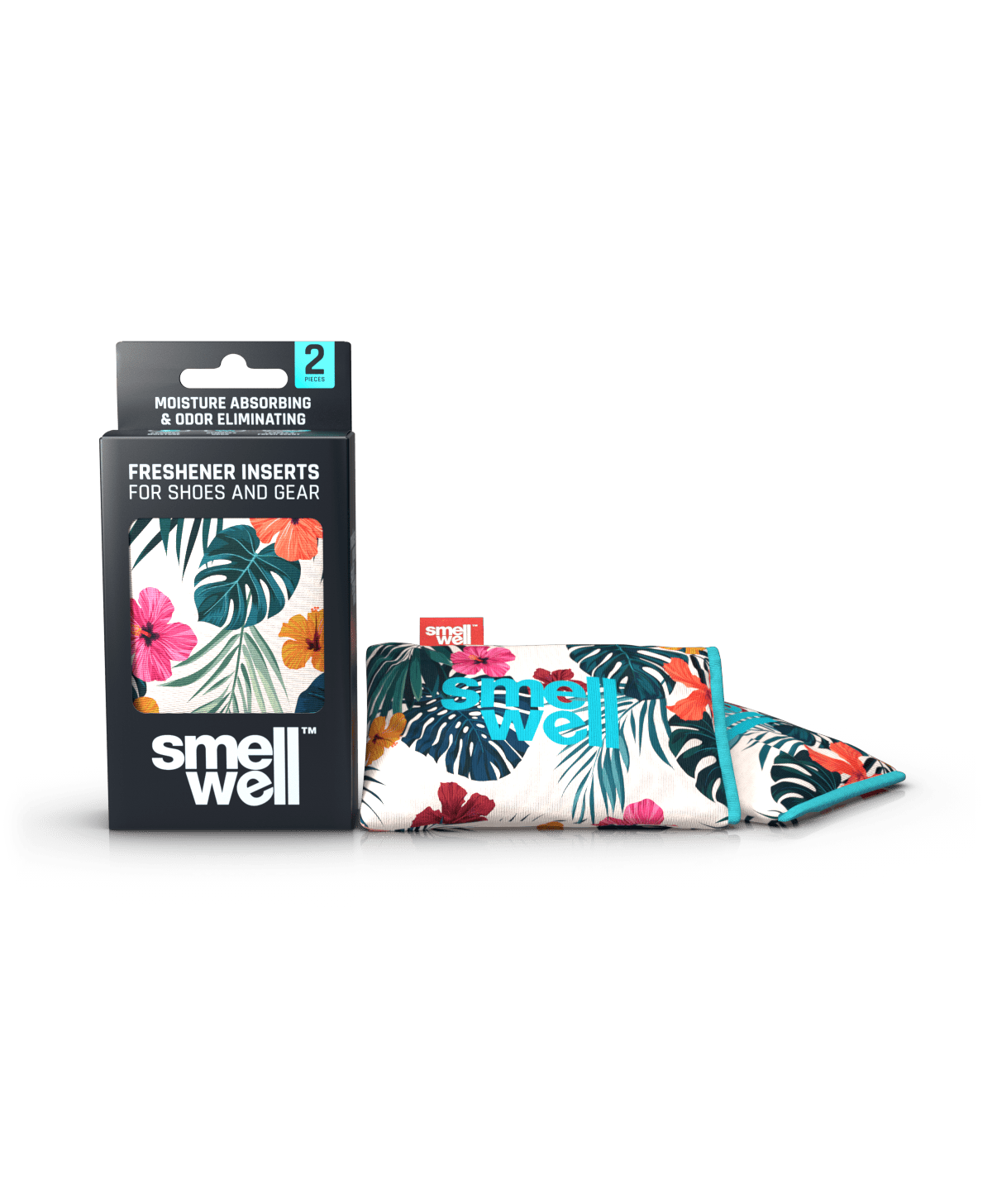 A package of SmellWell Active - Hawaii Floral and 2 SmellWell Active - Hawaii Floral freshener inserts bags next to it