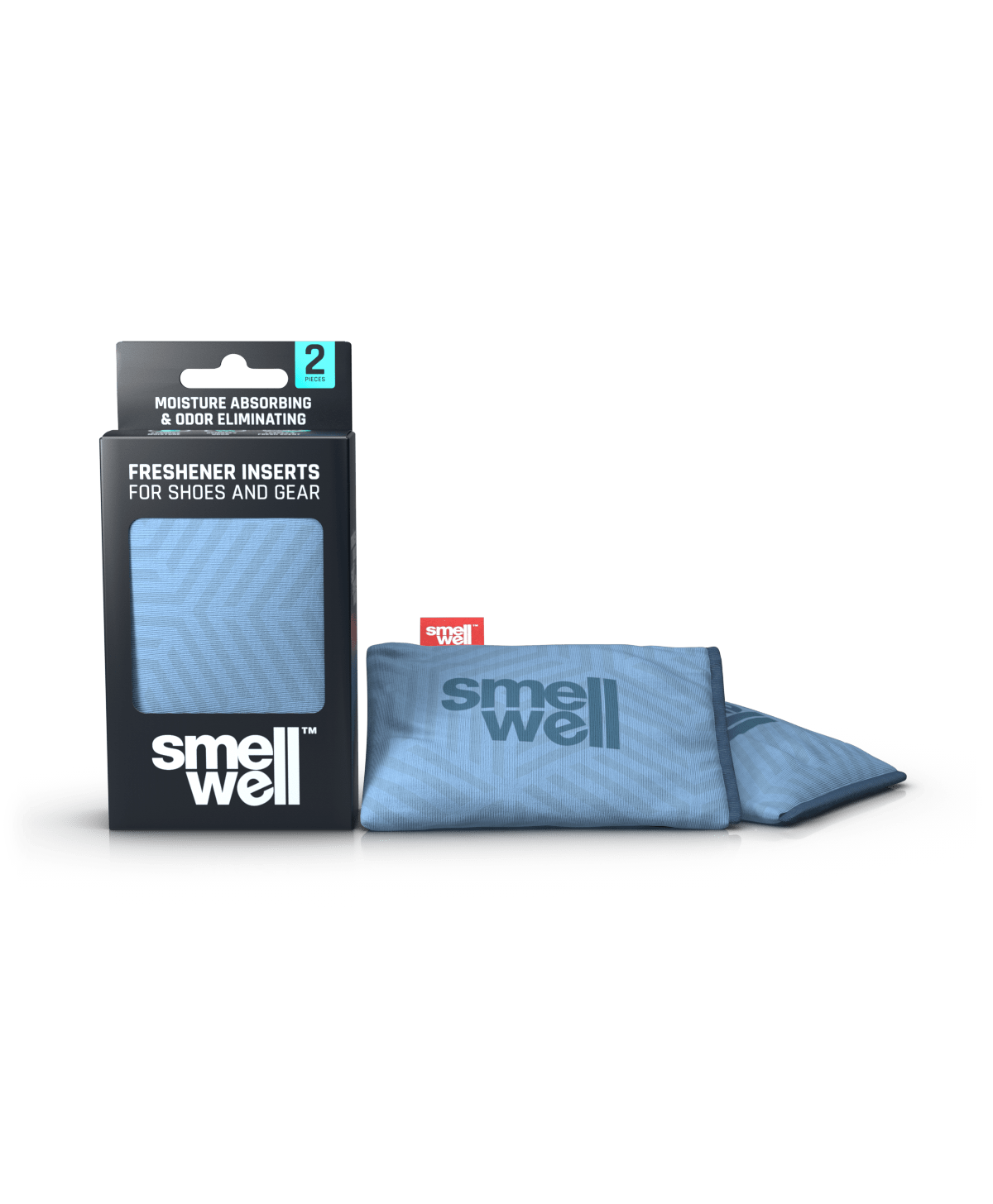 A package of SmellWell Active - Geometric Grey and 2 SmellWell Active - Geometric Grey freshener inserts bags next to it