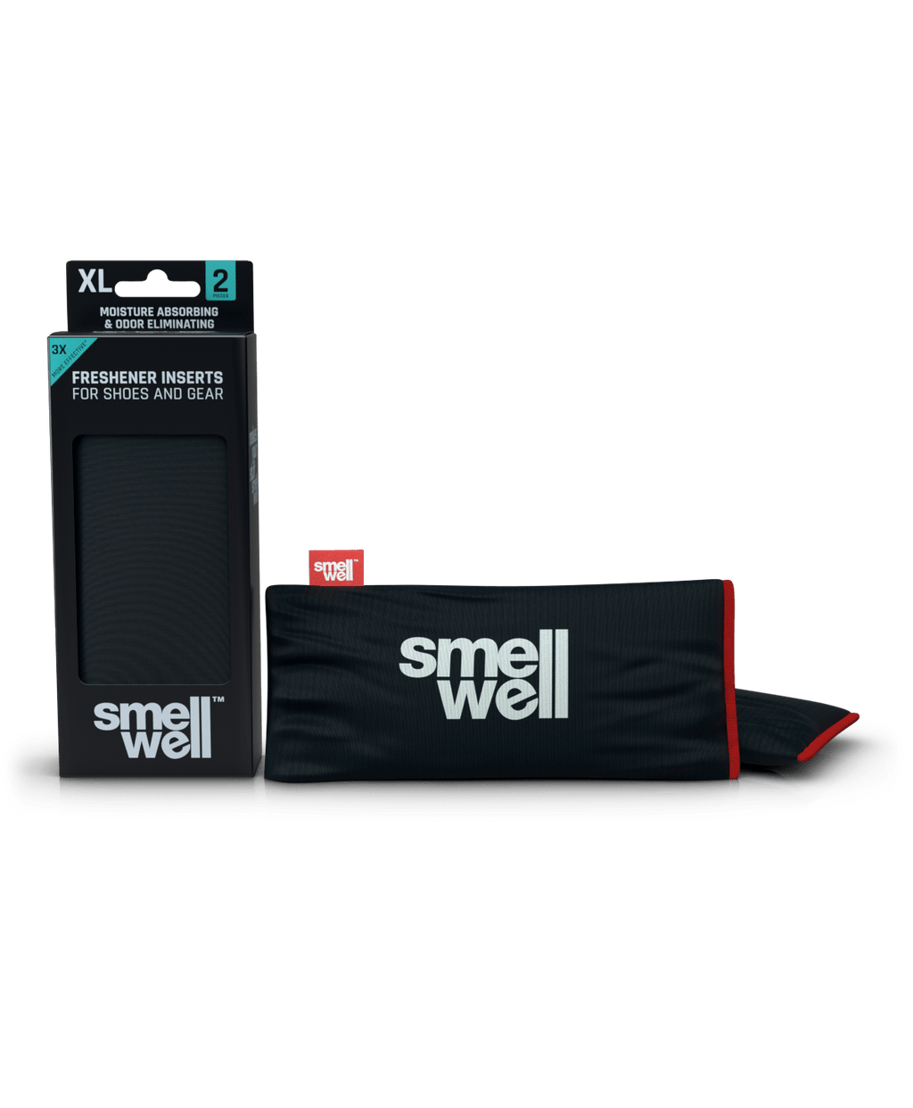A package of SmellWell Active XL - Black Stone and 2 SmellWell Active XL - Black Stone freshener inserts bags next to it