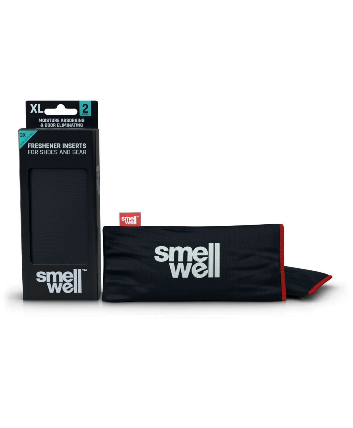 A package of SmellWell Active XL - Black Stone and 2 SmellWell Active XL - Black Stone freshener inserts bags next to it