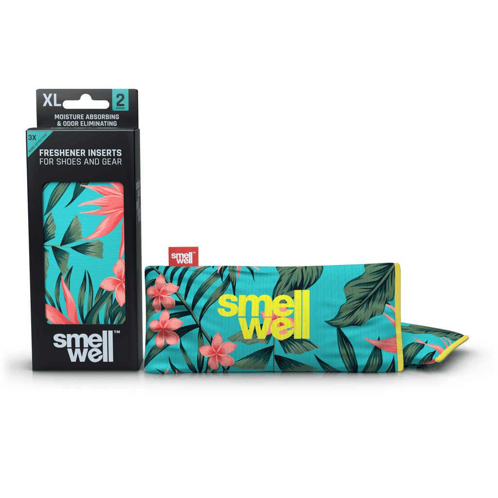 A package of SmellWell Active XL - Tropical Floral and 2 SmellWell Active XL - Tropical Floral freshener inserts bags next to it