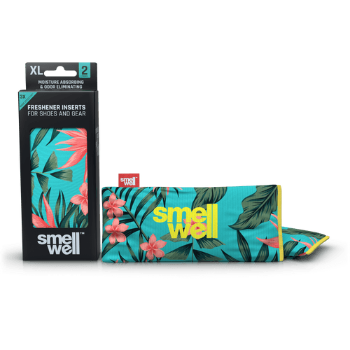 A package of SmellWell Active XL - Tropical Floral and 2 SmellWell Active XL - Tropical Floral freshener inserts bags next to it