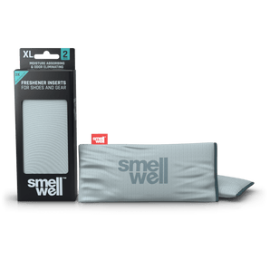 A package of SmellWell Active XL - Silver Grey and 2 SmellWell Active XL - Silver Grey freshener inserts bags next to it