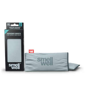 A package of SmellWell Active XL - Silver Grey and 2 SmellWell Active XL - Silver Grey freshener inserts bags next to it