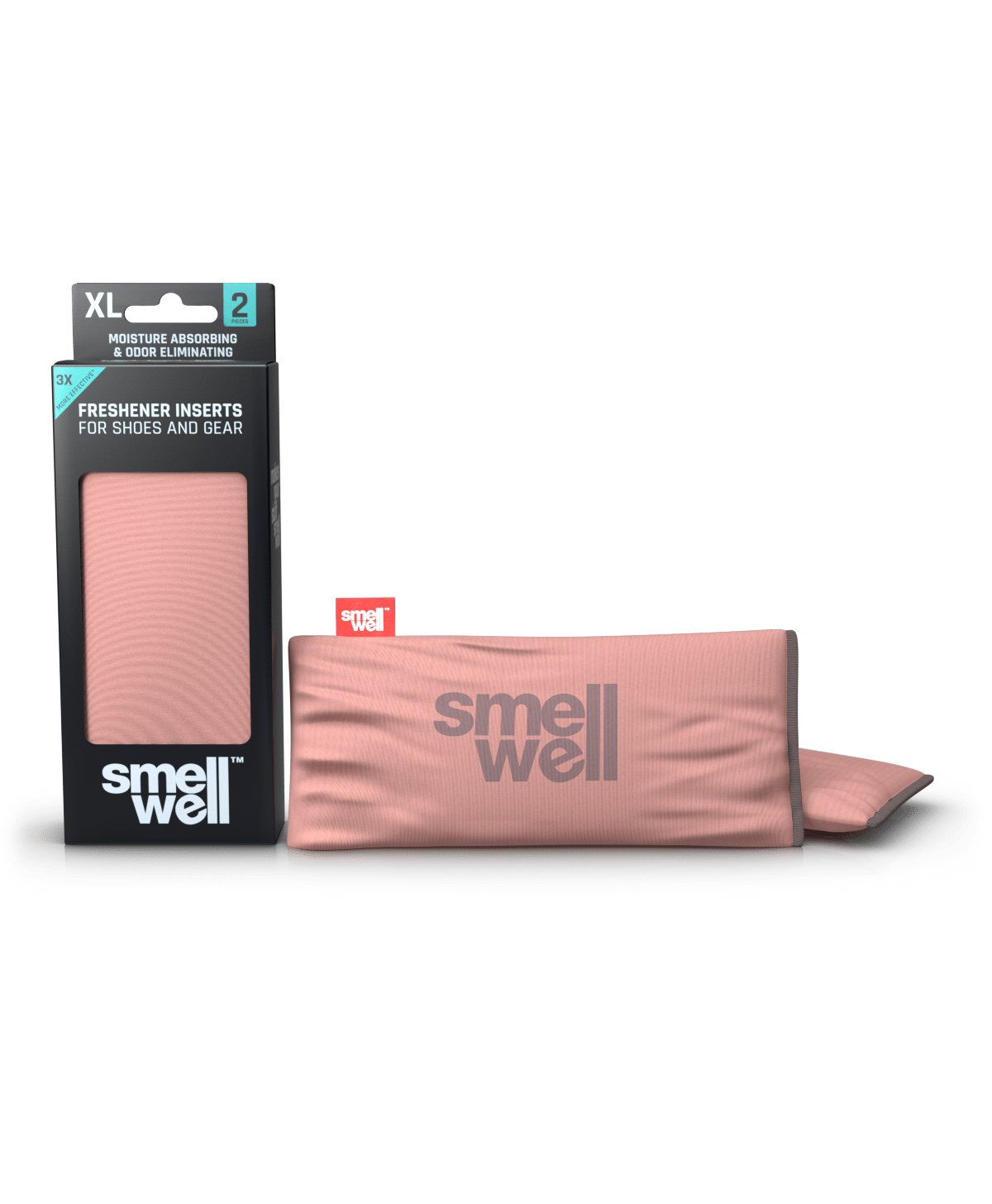 A package of SmellWell Active XL - Blush Pink and 2 SmellWell Active XL - Blush Pink freshener inserts bags next to it