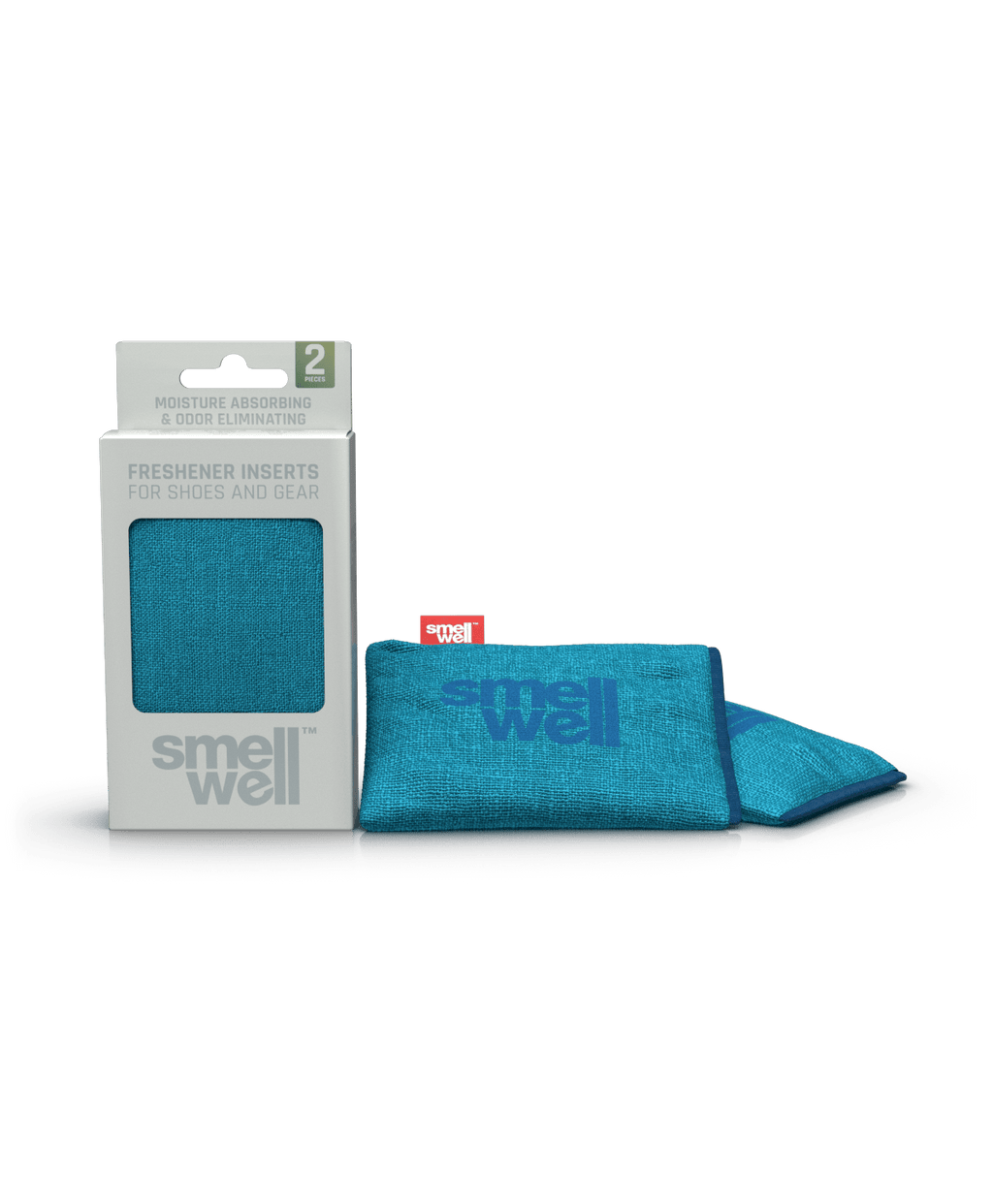 A package of SmellWell Sensitive - Blue and 2 SmellWell Sensitive - Blue freshener inserts bags next to it