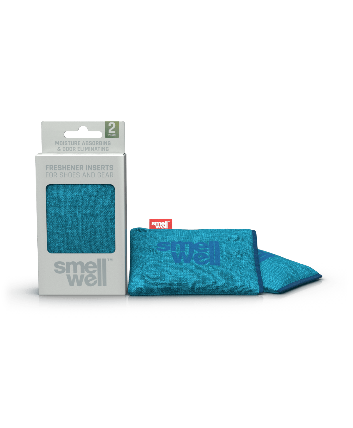A package of SmellWell Sensitive - Blue and 2 SmellWell Sensitive - Blue freshener inserts bags next to it