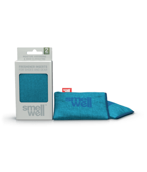 A package of SmellWell Sensitive - Blue and 2 SmellWell Sensitive - Blue freshener inserts bags next to it