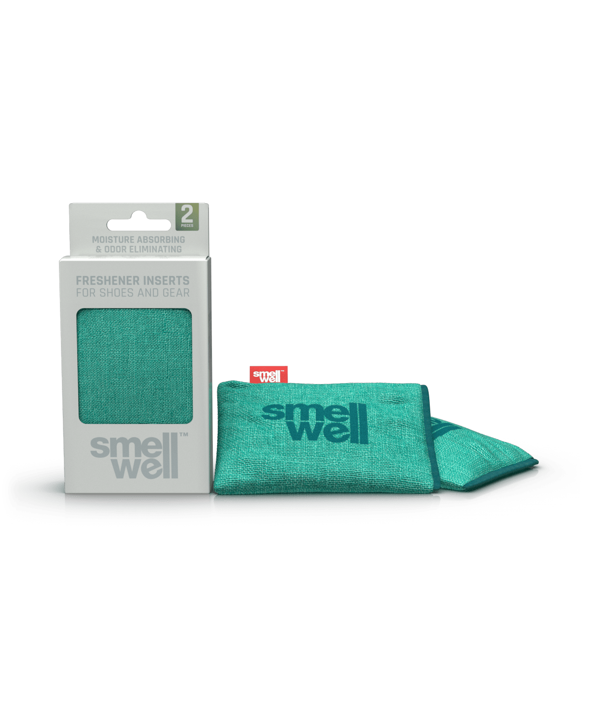 A package of SmellWell Sensitive - Green and 2 SmellWell Sensitive - Green freshener inserts bags next to it