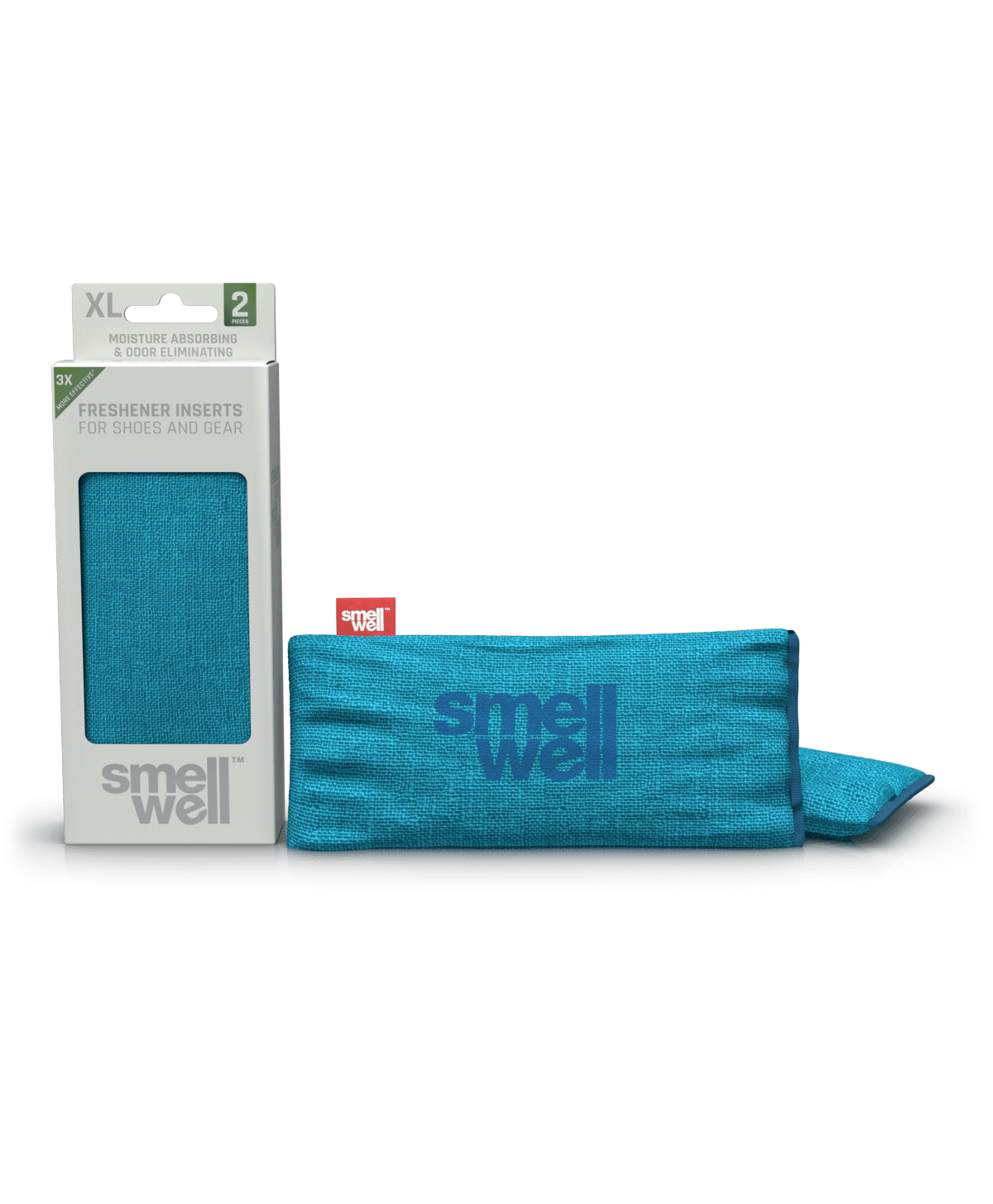 A package of SmellWell Sensitive XL - Blue and 2 SmellWell Sensitive XL - Blue freshener inserts bags next to it