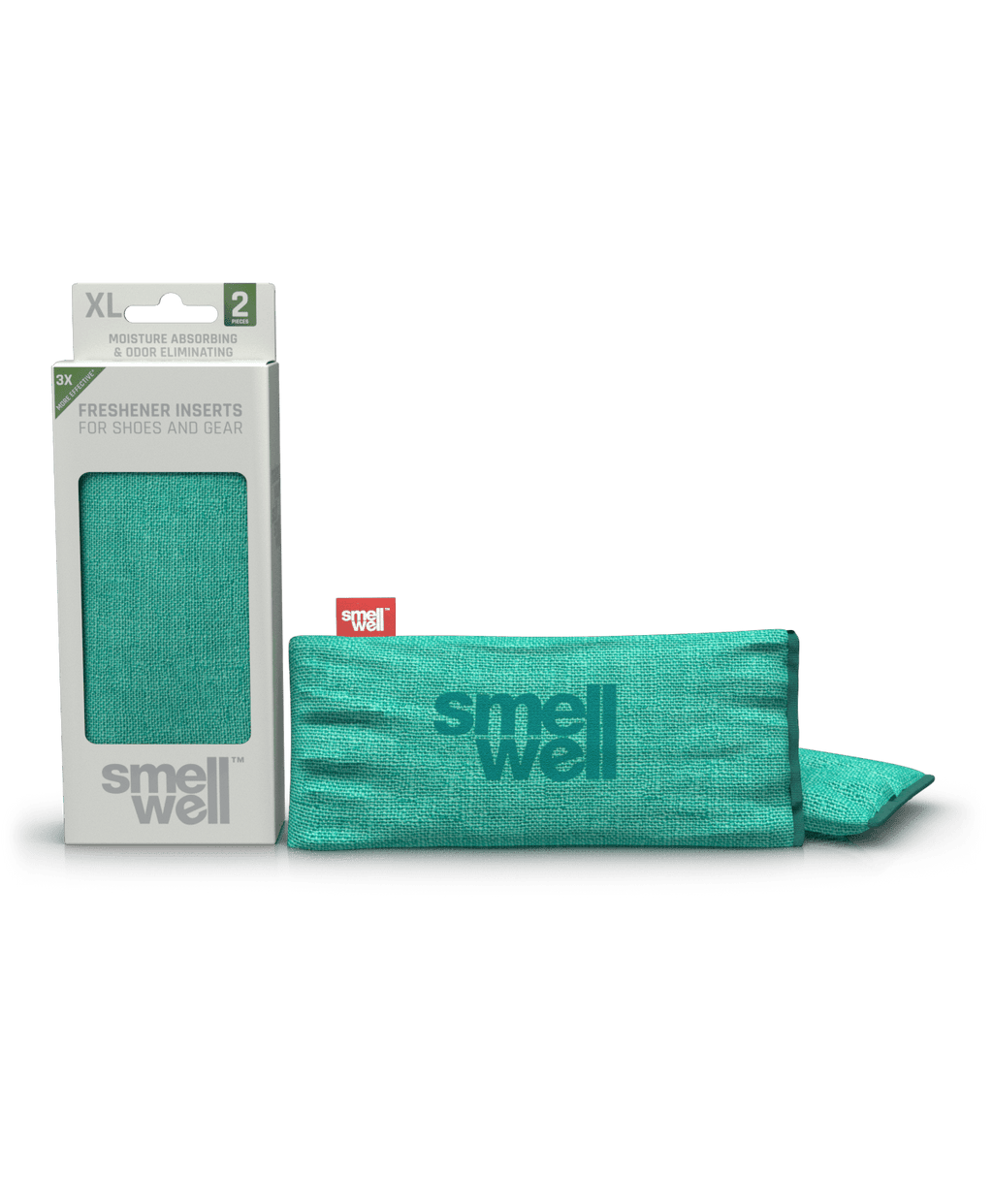 A package of SmellWell Sensitive XL - Green and 2 SmellWell Sensitive XL - Green freshener inserts bags next to it
